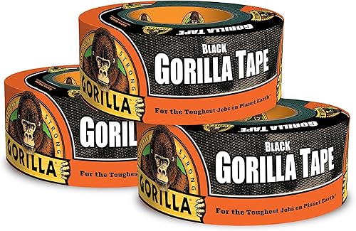 Gorilla Cinta adhesiva negra, 1.88" x 12 yardas, negra, (paquete de 3)
