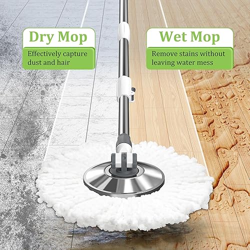 Miniatura 5 de Juego de trapeador y cubo con escurridor para el hogar, trapeador giratorio y trapeadores para limpieza de suelos con 6 cabezales de repuesto para