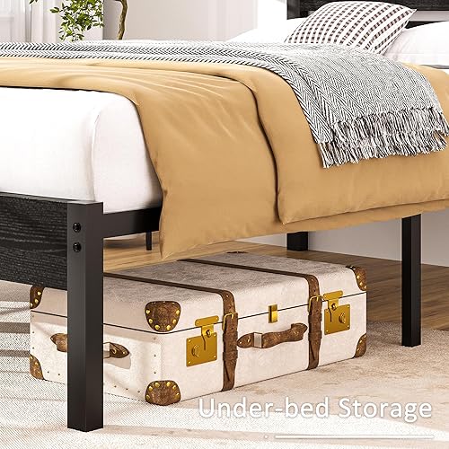 Miniatura 5 de VECELO Marco de cama individual con cabecera y pie de cama de madera, base de colchón de plataforma, soporte de listones de metal resistente, no se