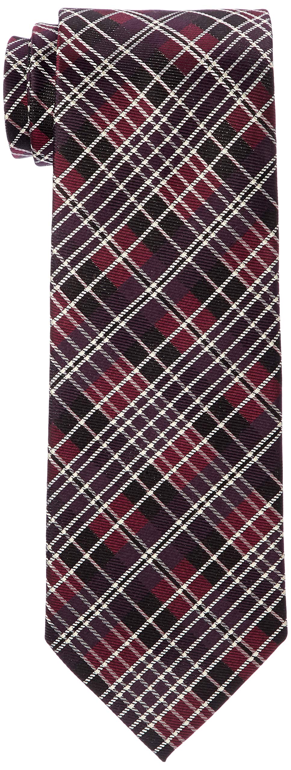 FORTUNA Tokyo Men’s Jacquard 100% Kyoto Silk Tie -20. UKIYOE Checkered Plaid & Lining Ukiyoe Print, Made in Japan (Rouge)