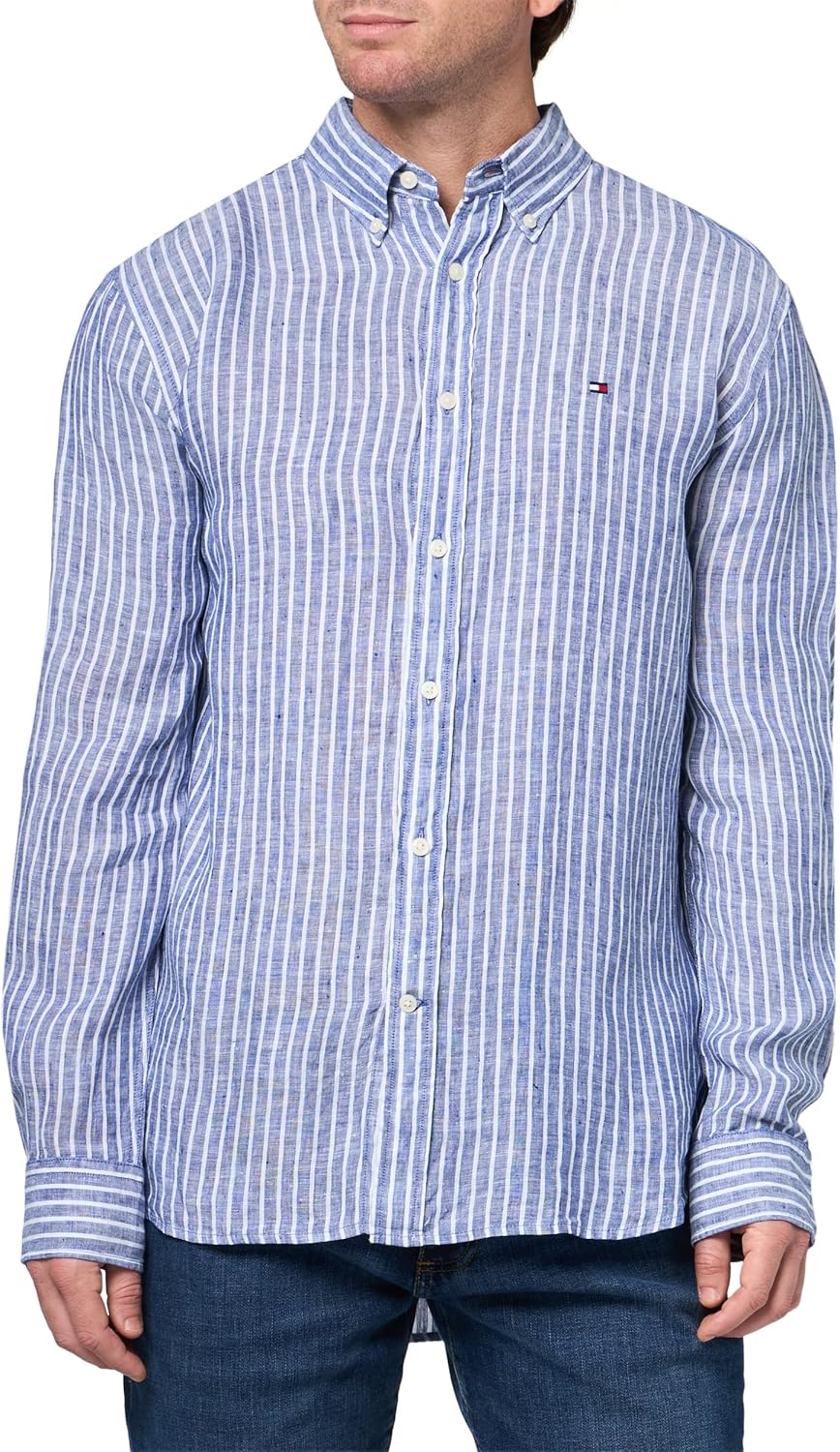 Tommy Hilfiger Men's Long Sleeve Casual Linen Button Down Shirts in Regular Fit