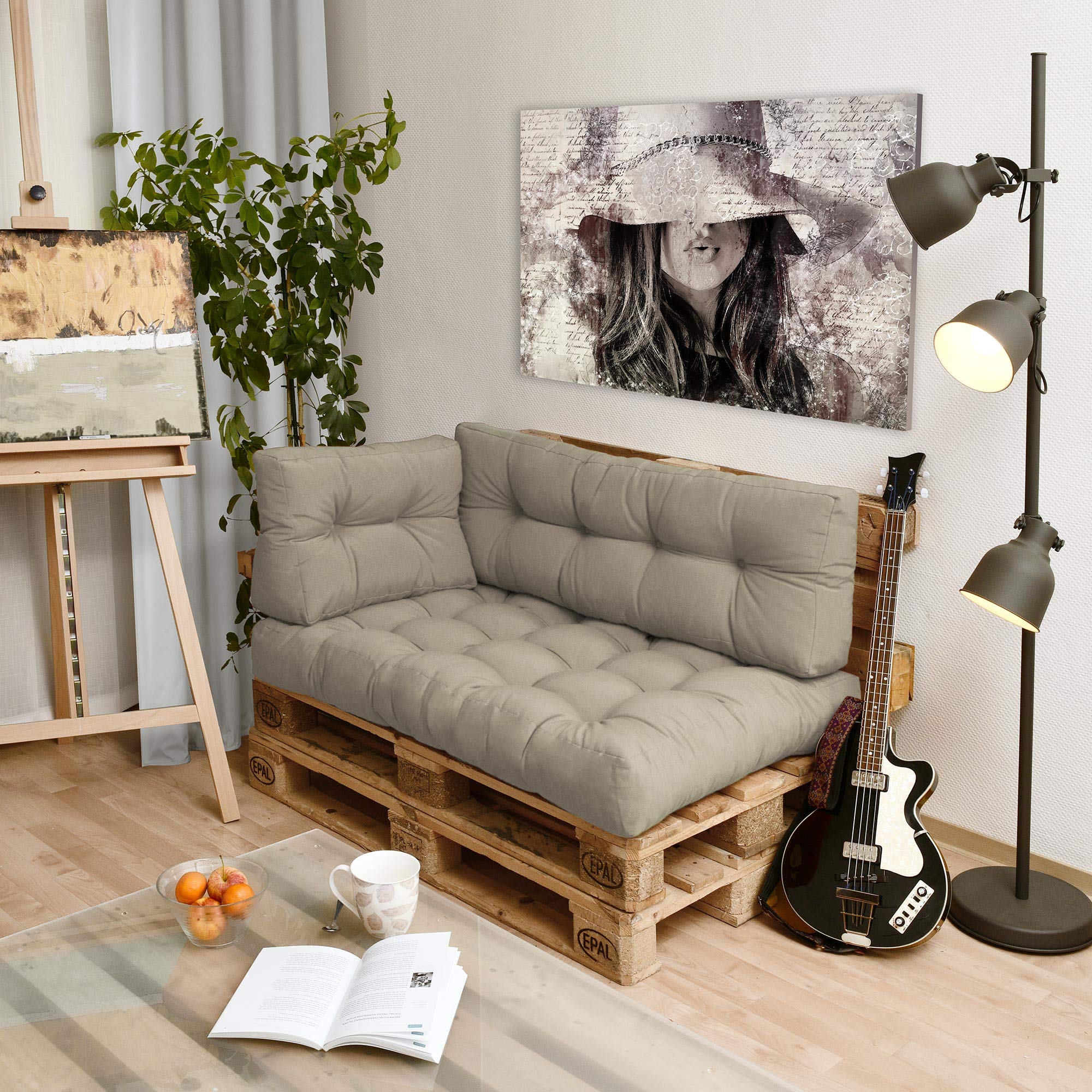 Beautissu 2X Cojines para Palets de Respaldo Silla 60x40 cm Natural - 10 cm de Espesor Cojines Sofa Palets Exterior y Interior - Robustos Cuidado Fácil - Eco Style