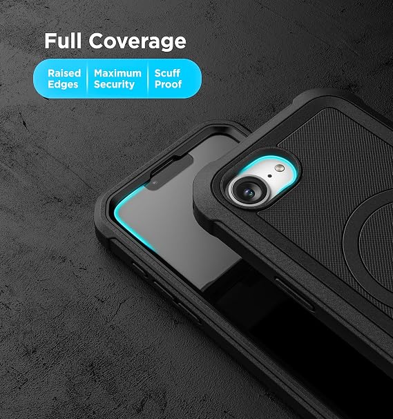ENCASED for iPhone 16e, iPhone 17e Case with Built-in Screen Protector, Compatible with MagSafe - Military Grade Protection with 360 Rugged Full-Body Coverage (Black)