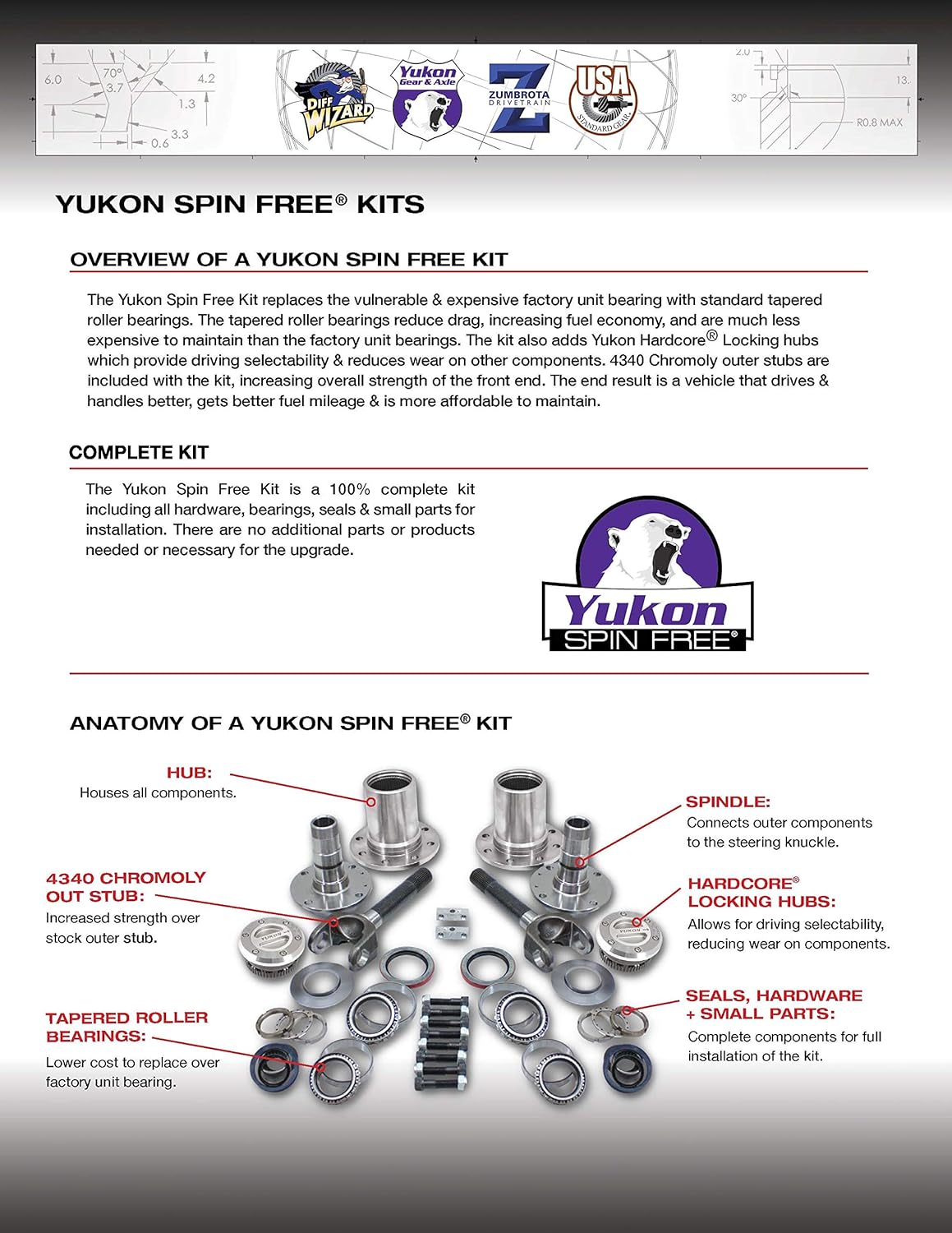 Yukon Gear & Axle (YA WU-07) Spin Free Locking Hub Conversion Kit for Jeep TJ/XJ/YJ Dana 30 Differential