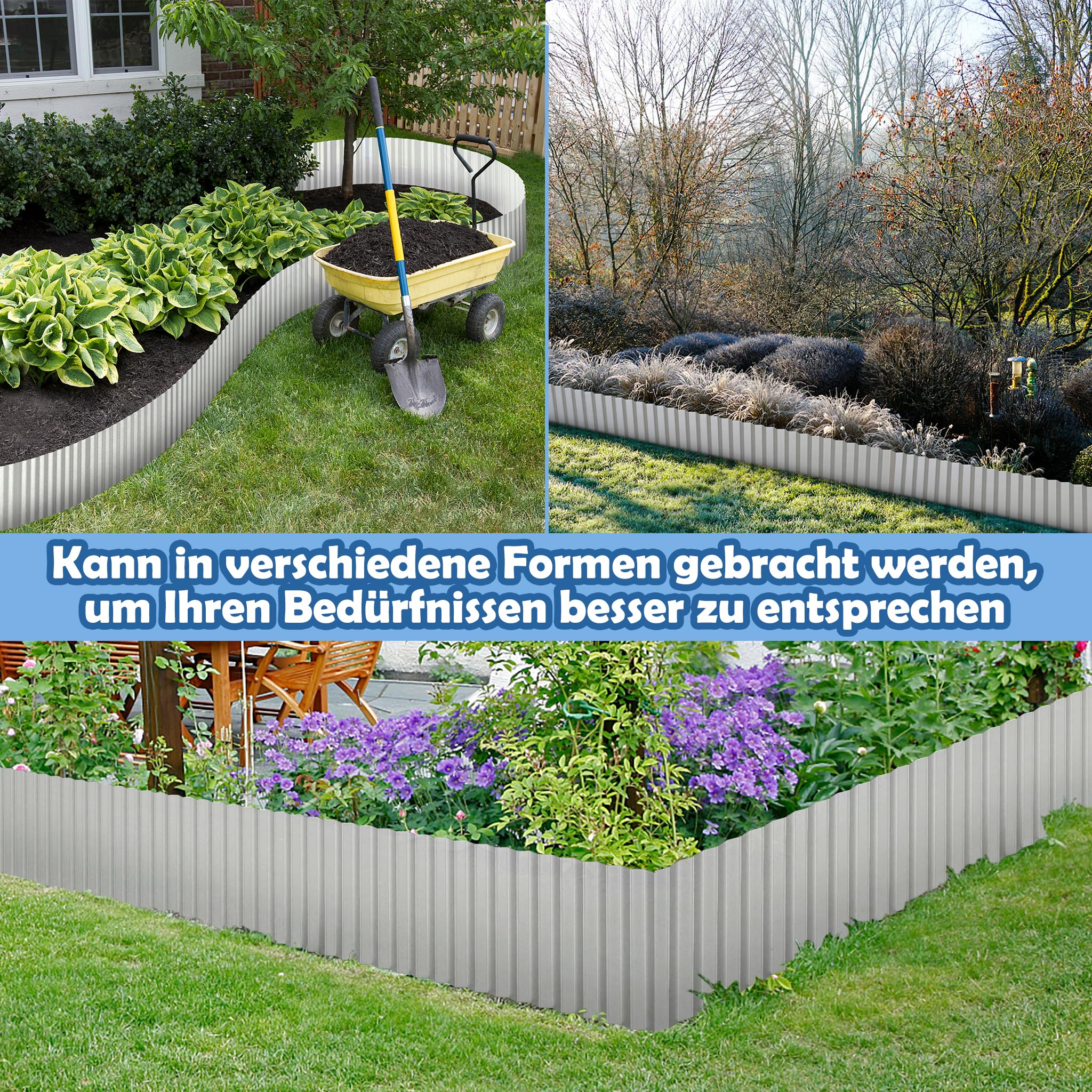UISEBRT Borde de césped de acero corten, borde de metal galvanizado, fácil de montar, 18 cm de alto, bordes flexibles para césped, barrera de raíces o como borde de corte, longitud ajustable (10 m