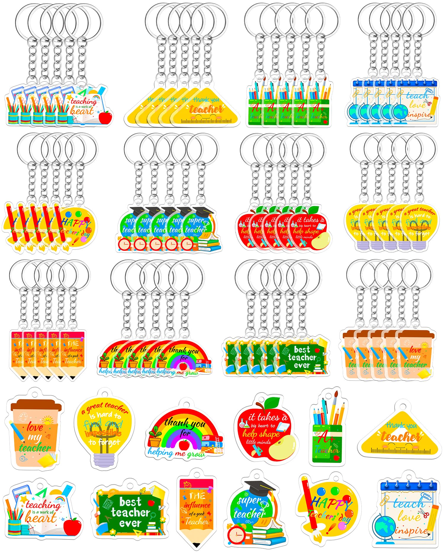 60 Pcs Teacher Keychain Teacher Appreciation Gifts in Bulk 12 Style Apple Acrylic Keychain Key Rings Thank You Key Chain Graduation Gift for Teachers Women and Men