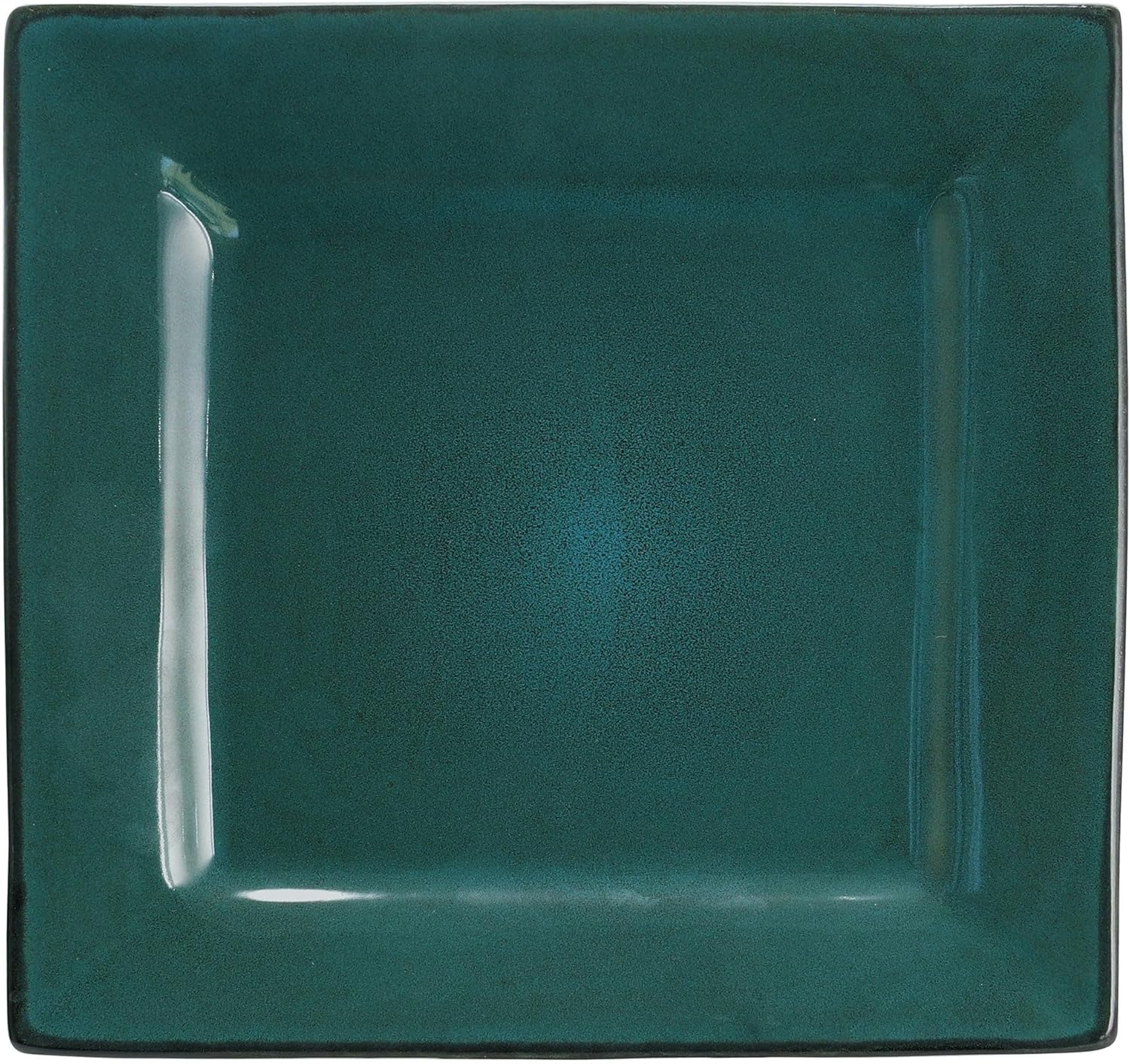 16 Piece Square Dinnerware Set in Dark Teal and Black Blue Solid Modern Contemporary Stoneware Dishwasher Safe