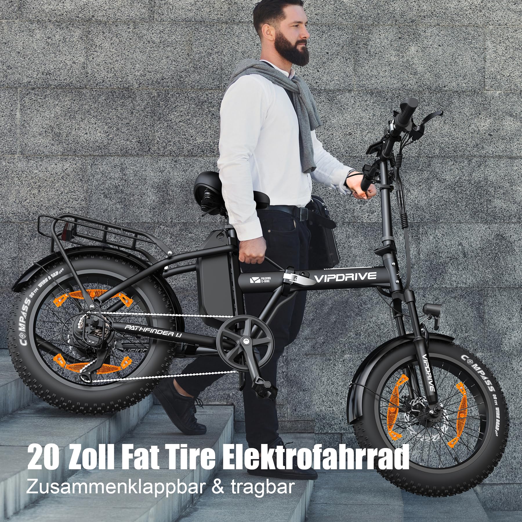 Elektrofahrrad 20 Zoll E-Bike Klappbar Fat Tire mit 48V 13Ah Abnehmbar Akku, E Bike für Herren und Damen, 250W Motor, LCD-Display, 25KM/H, Reichweite bis 100km Faltbares Pedelec