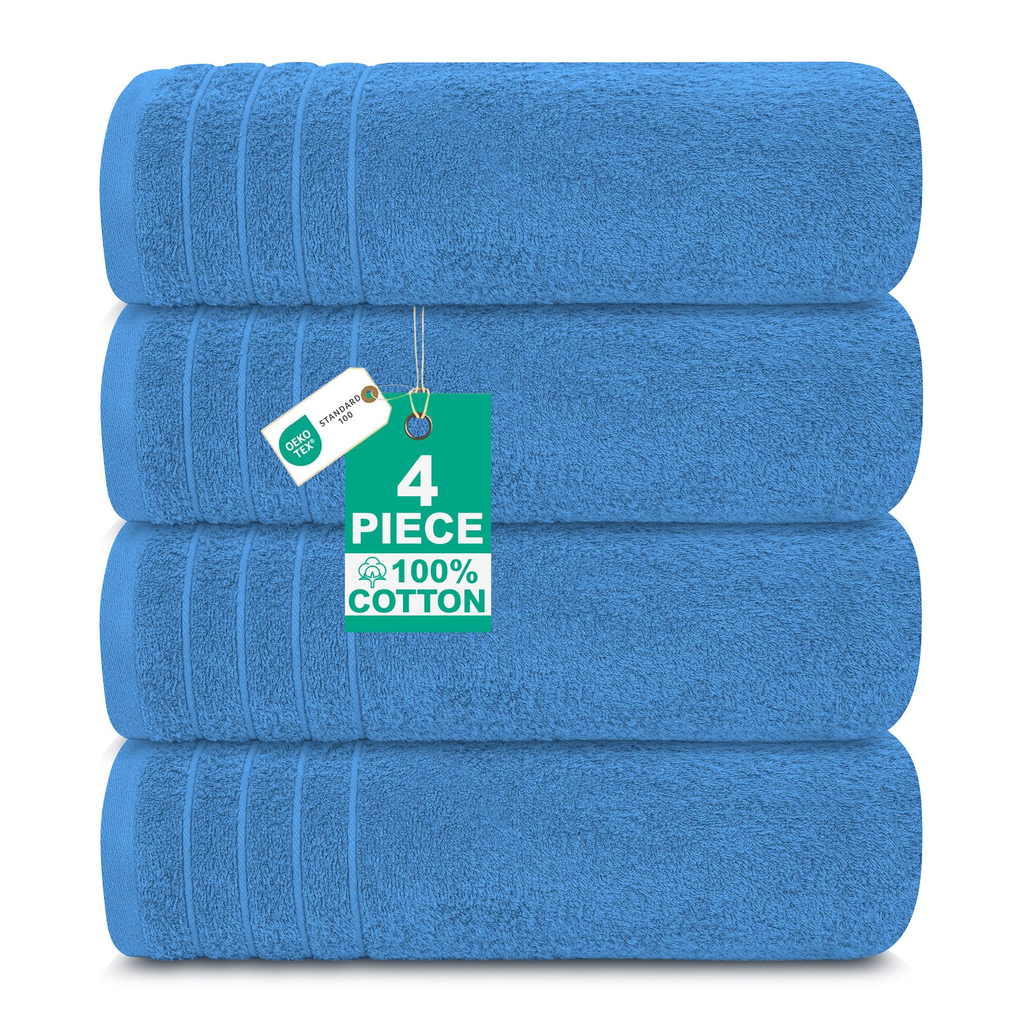 Casa De Rococo Extra Large Bath Towels Set of 4 (76x152 cm) - 100% Cotton, Super Soft & Lightweight Towel, Quick Dry & Highly Absorbent Hotel Quality Bathroom Bale Towels - 450 GSM | Medium Blue — image 1