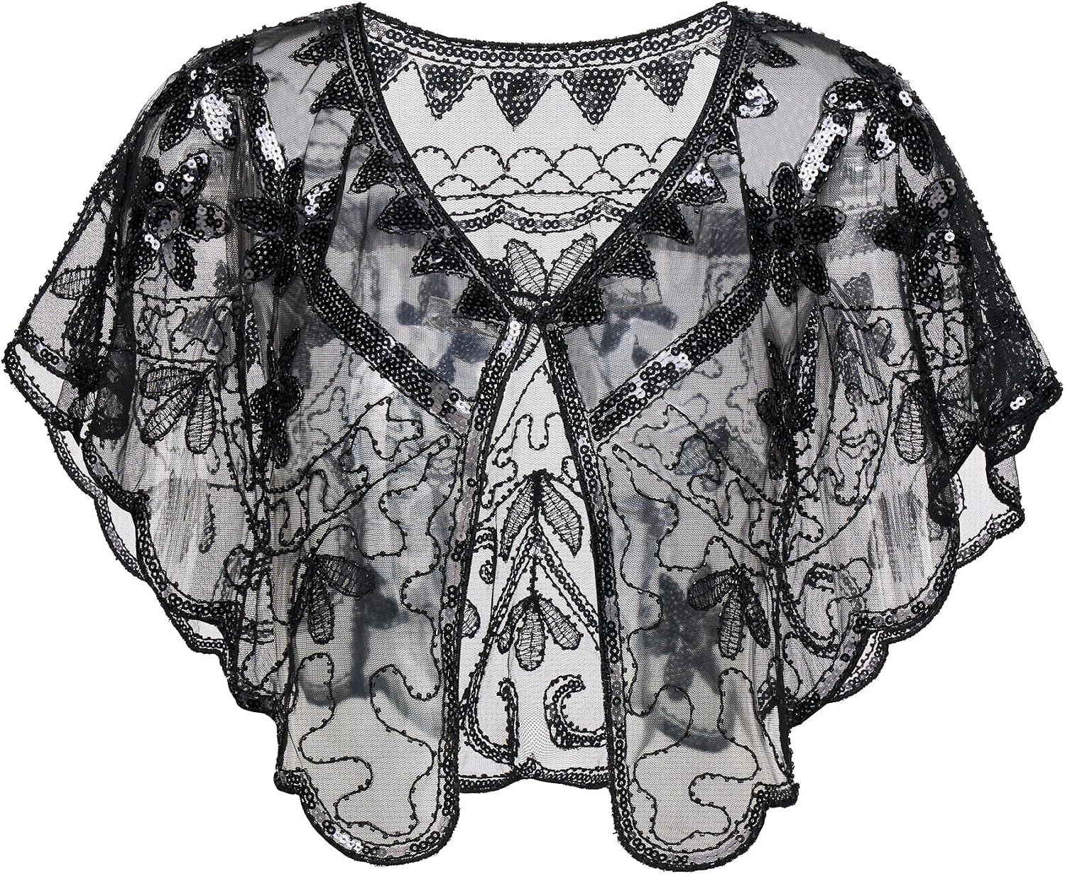 YESSA Women's 1920s Shawl Wraps,Sequin Flapper Evening Shawls for women Gatsby Accessories for Harlem Night