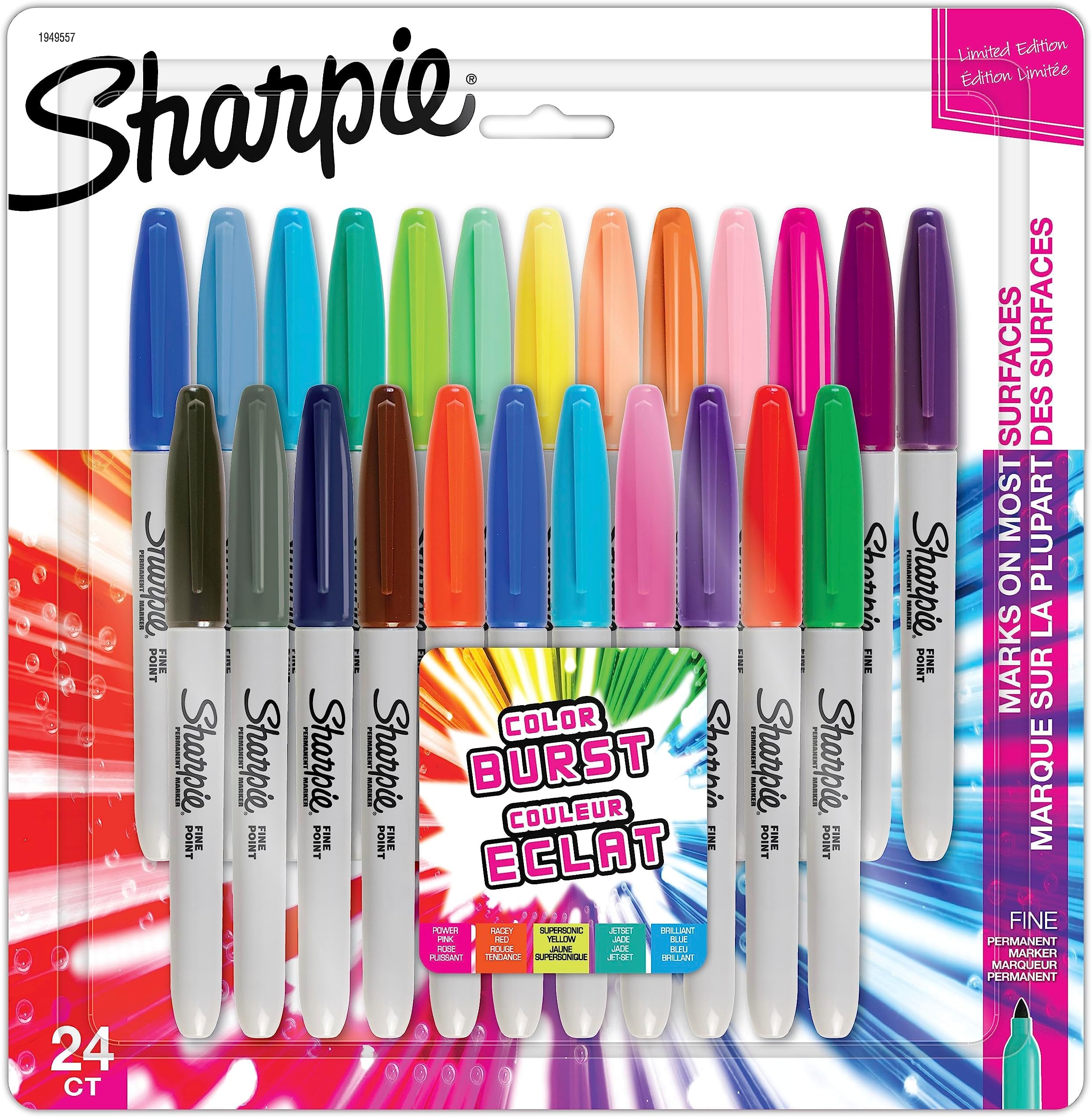SHARPIE Color Burst Permanent Markers, Fine Point, Assorted, 24 count (1949557) (Pack of 6)