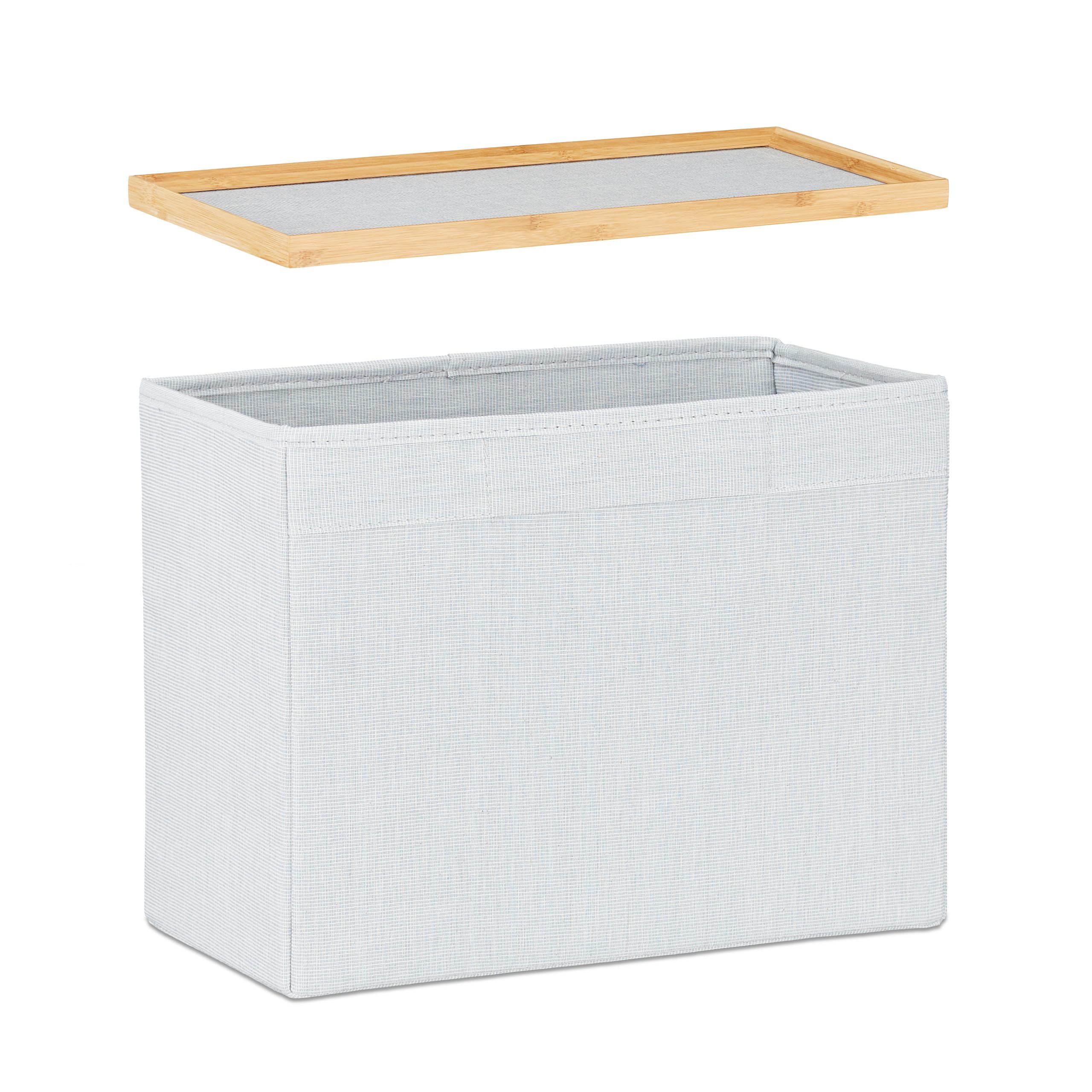 Relaxdays Hocker mit Aufbewahrung, Design Sitzhocker mit Stauraum, schmaler Bambus Holzhocker für die Garderobe, natur, 19.5 x 41 x 45 cm