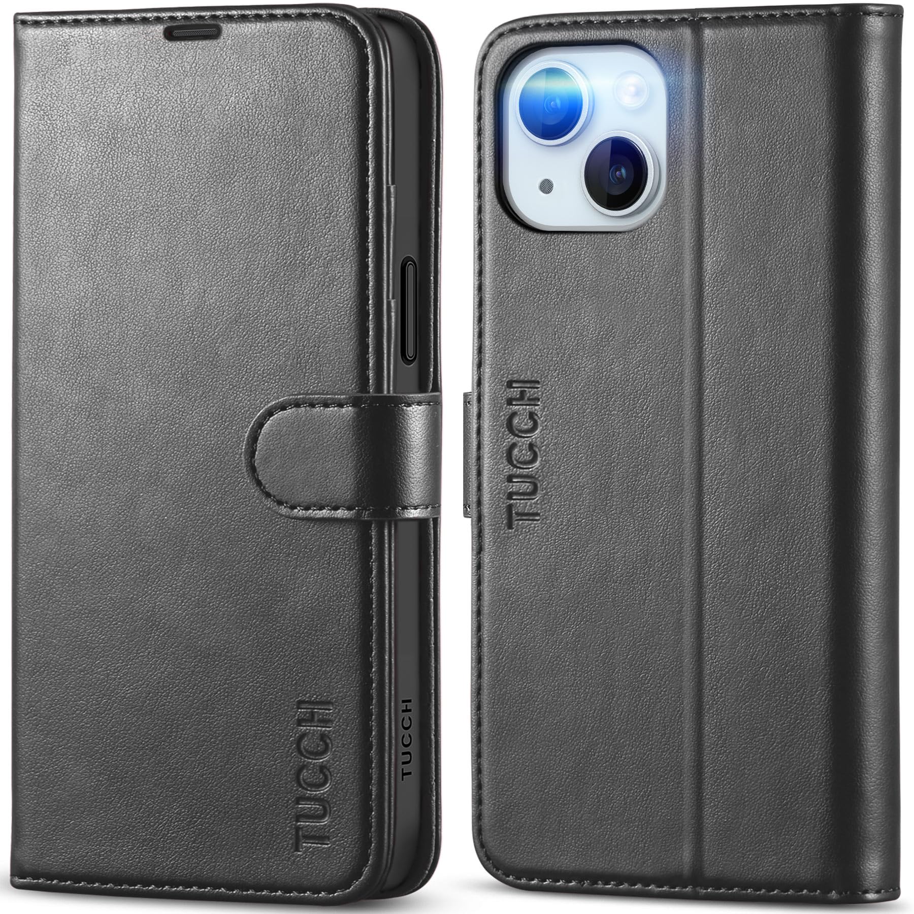 TUCCH Case Wallet for iPhone 15 Plus, [RFID Blocking] 4 Card Holder Kickstand [Shockproof TPU Interior Case] PU Leather Magnetic Protective Flip Cover