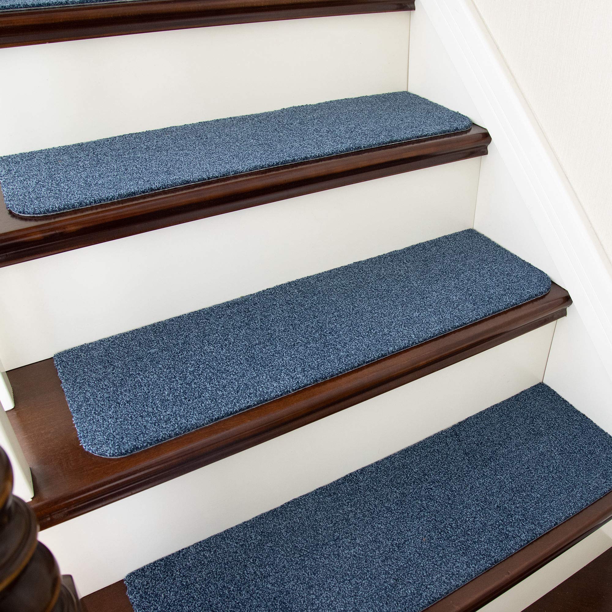 COSY HOMEER Stair Treads Non-Slip Carpet Mat 28inX9in Indoor Stair Runners for Wooden Steps, Stair Rugs for Kids and Dogs, 100% Polyester TPE Backing 7pcs,Blue,Protect Floor