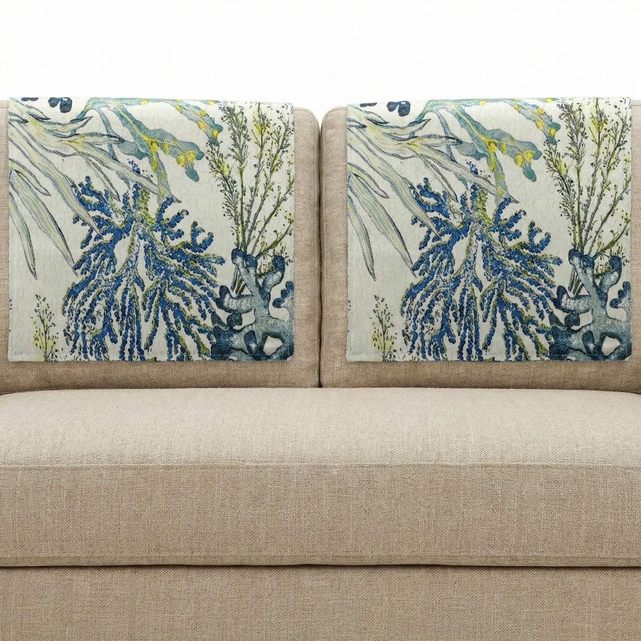 Breling 2 Pieces Headrest Protector Covers for Recliner Chair with Plant Print Linen Chair Sofa Slipcover Couch Head Cover Furniture Protectors