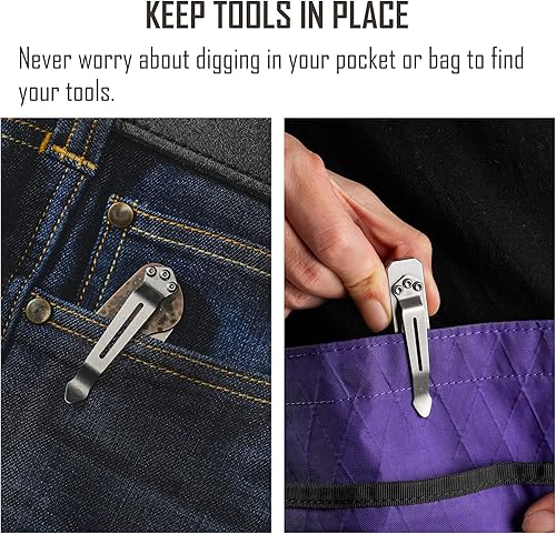 Miniatura 4 de KeyUnity KA23 - Clip de bolsillo de transporte profundo, 3 agujeros de repuesto para cuchillo y multiherramienta, acero inoxidable, paquete de 3