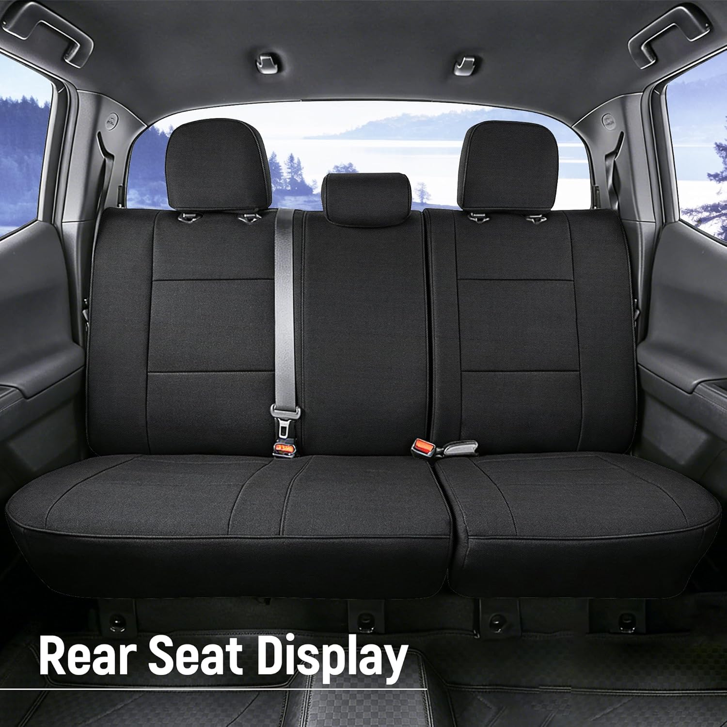 Front and Rear Seat Covers for Toyota Tacoma 2005-2015 Crew Cab with Non-Folding Passenger Seat Foam Padded for Enhanced Comfort & Protection - Black