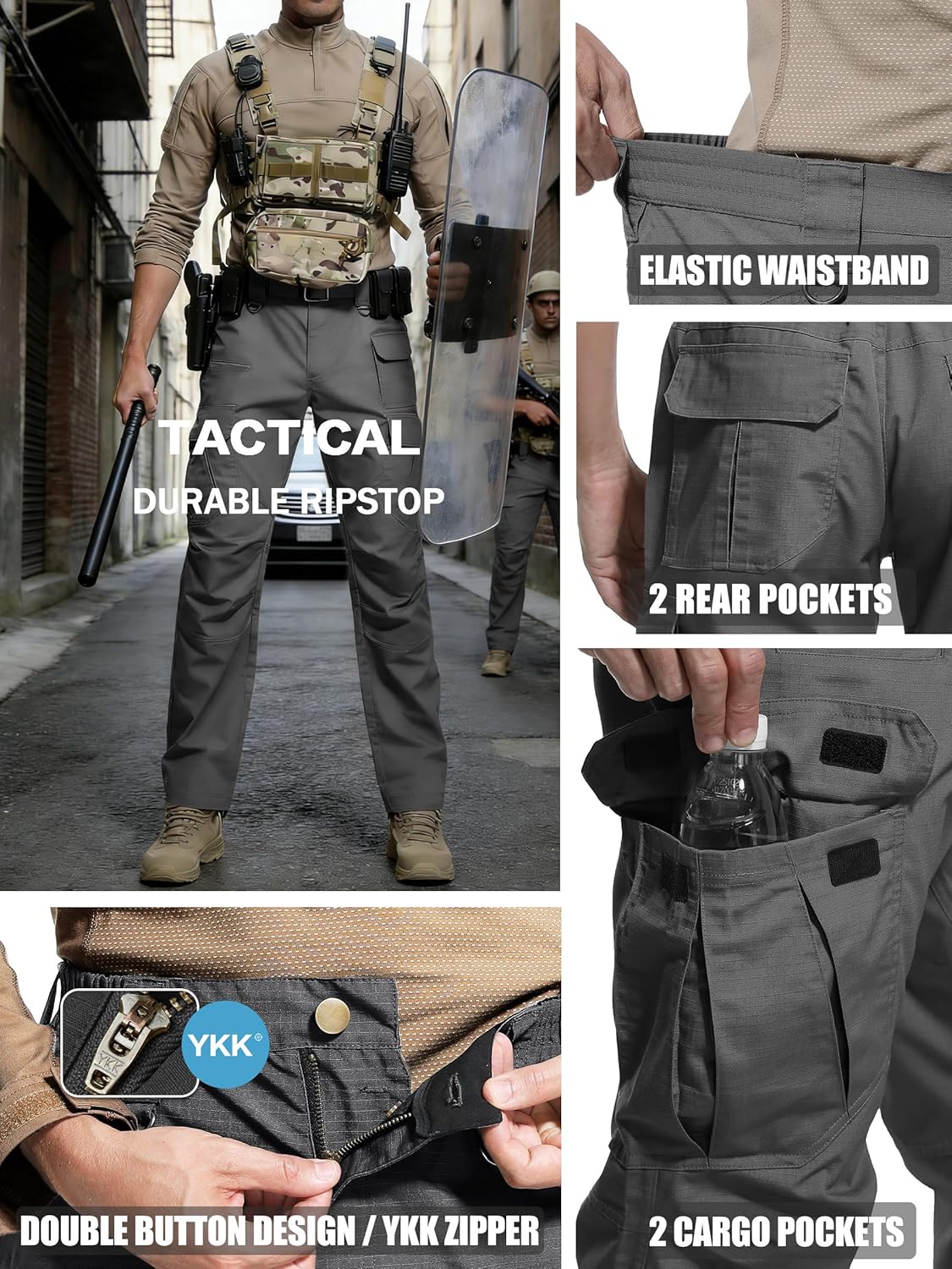 Men's Ripstop Tactical Pants Water Resistant Work Cargo Pants Outdoor Breathable Lightweight EDC Hiking Pants