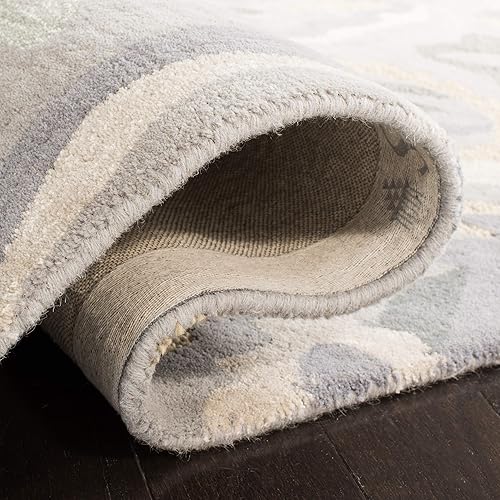 Miniatura 4 de SAFAVIEH Jardin Collection - Alfombra de área de 5 x 8 pies, gris y gris oscuro, lana floral hecha a mano, ideal para zonas de alto tráfico en sala