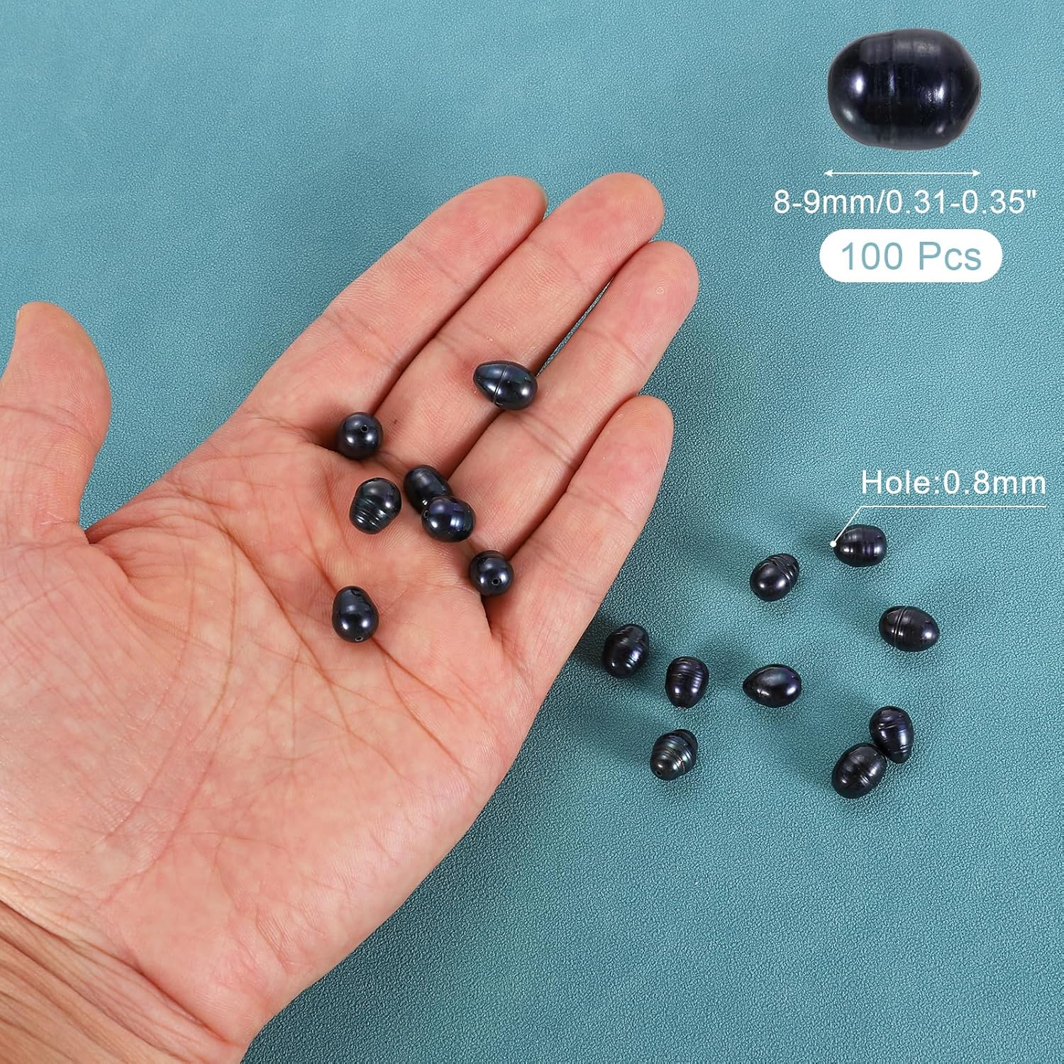 uxcell 100 Pcs Freshwater Pearl Beads, 8-9mm Oval Rice Shape Loose Gemstone Pearls 0.8mm Hole for Leather Cord Beading Jewelry Making DIY Craft, Black