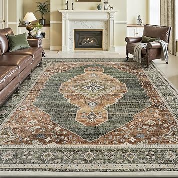 Sage Green 5x7 Area Rugs for Living Room Bedroom Dining Room Rug Washable Carpet Rugs Farmhouse Vintage Traditional Distressed Non Slip Rust Mint