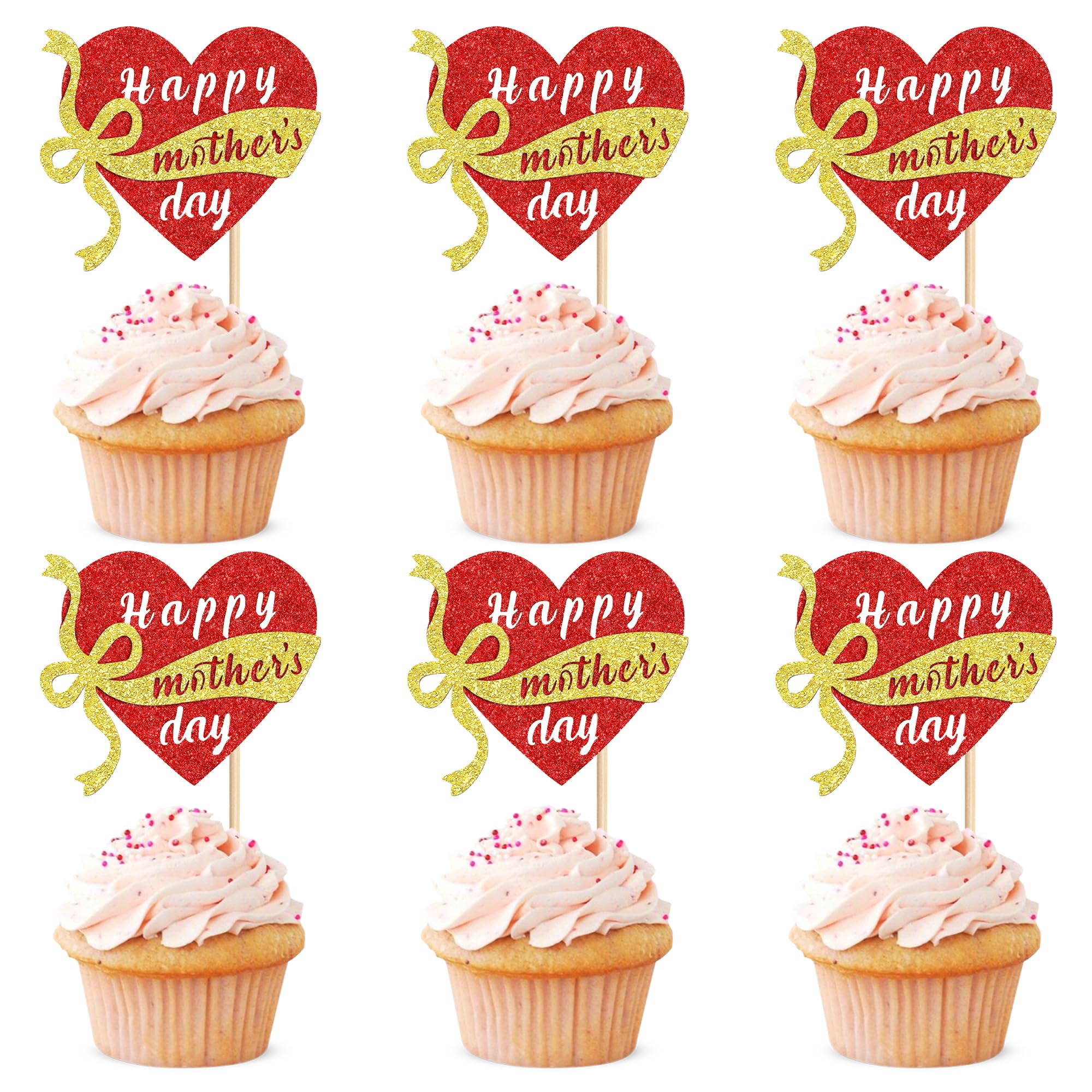 Amazon.co.jp: Ercadio 48個パック レッドグリッター Happy 母の日