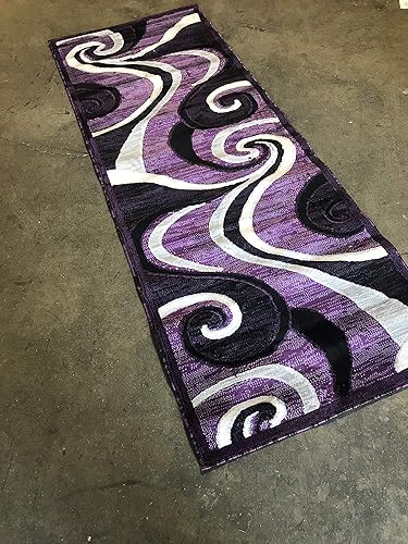 Miniatura 6 de Americana Alfombra moderna para corredor, diseño morado, gris, negro, gris, 144 (32 pulgadas x 7 pies 3 pulgadas)