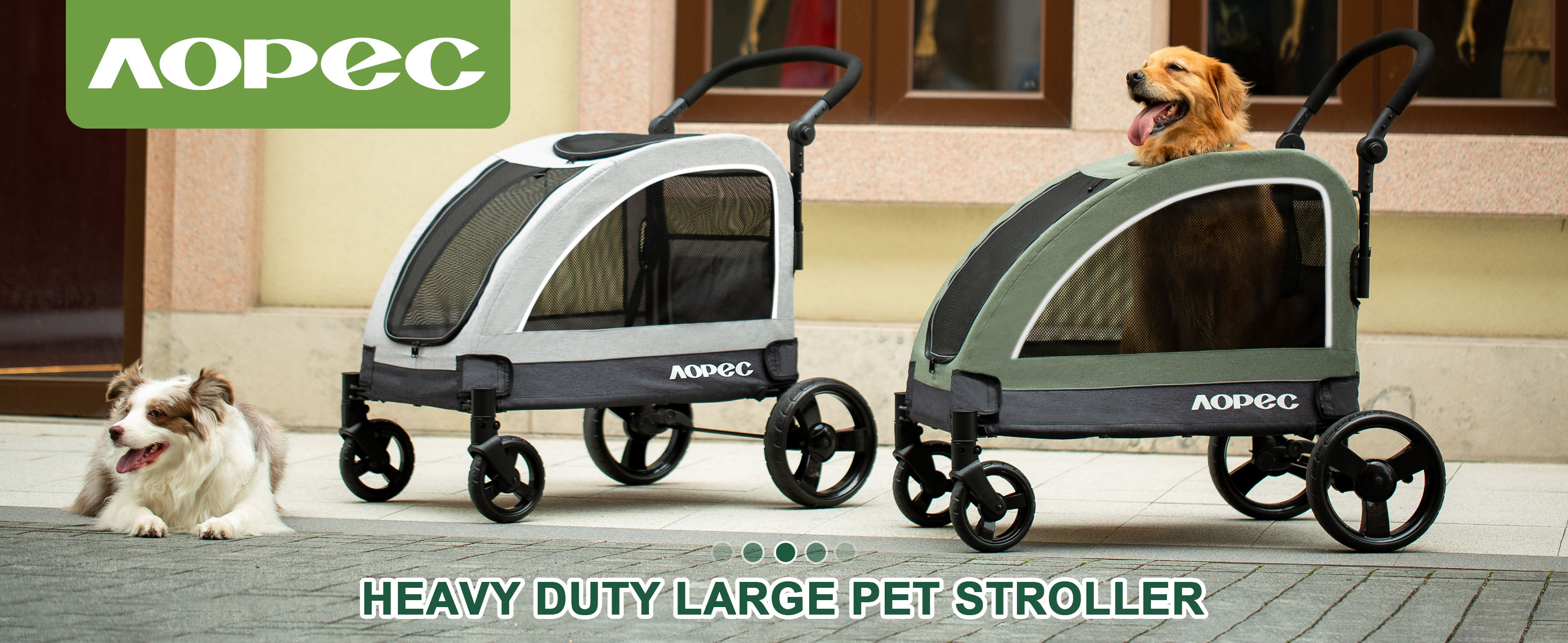 Dog Stroller for Large & Medium Dogs, Dual Entry, 160 lbs Capacity, Green