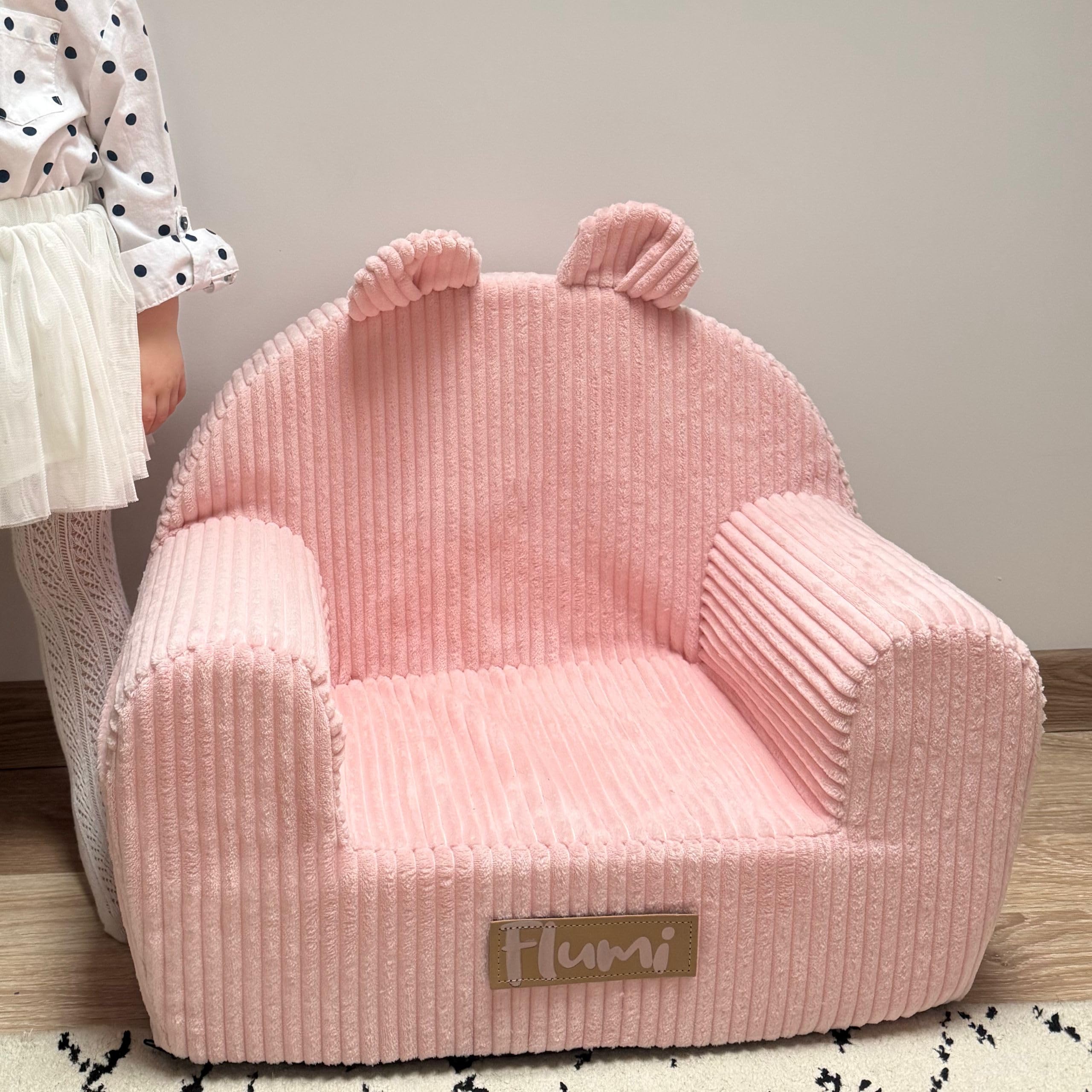 Flumi Personalisierte Kindersessel fur Jungen – Babysessel - Kindersitz fur Kinderzimmer Spielzimmer – Sessel mit Gravur Kindername (Kord Rosa)