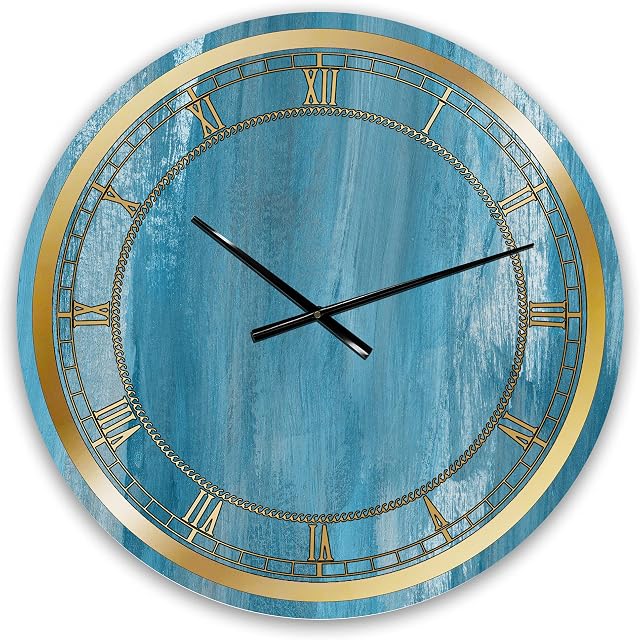 'White and Blue Paint Waves I' Glam Wall Clock for Home Bedroom Bathroom Office Living Room Decoration