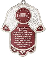 Vista 8 de Hamsa Wall Decor - Amuleto de protección contra el mal de ojo rojo/azul para el hogar/negocios, amuleto de buena suerte en inglés/Hebrew Blessings