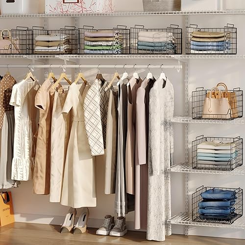 Miniatura 6 de Estante organizador de armario apilable de 5 niveles  Contenedores de almacenamiento de metal plegables para ropa, suéteres y toallas  Elegantes