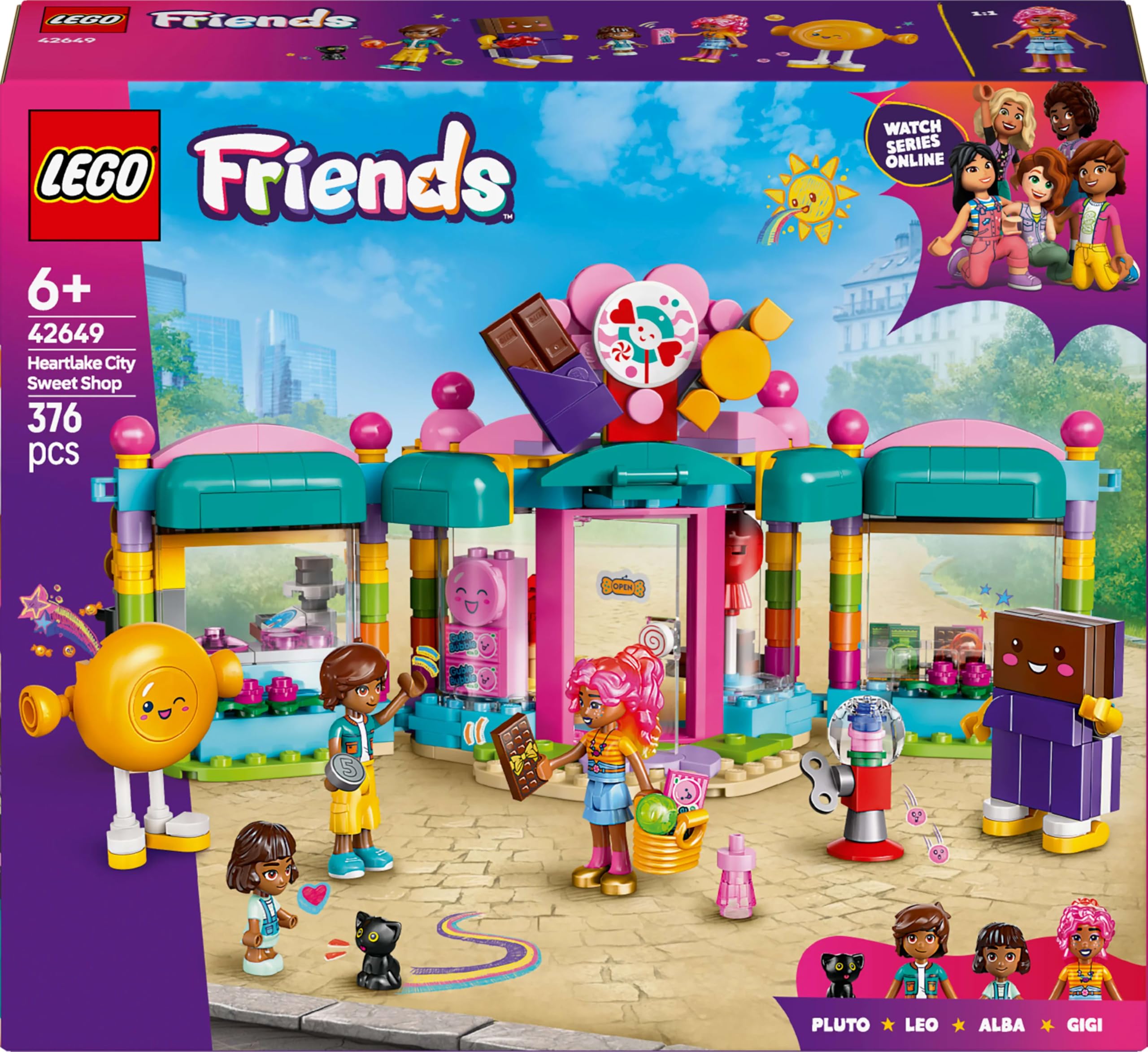 LEGO Friends Sklep z cukierkami w Heartlake 42649 | Zabawa w sklep, zabawkowe jedzenie, prezent dla dziewczynki i chłopca 6+, zestaw klocków dla dzieci, 376 elementów