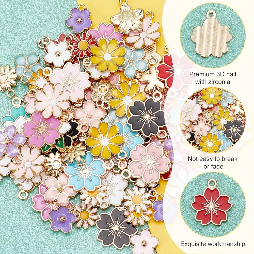 PH PandaHall 104 Pezzi Ciondoli Fiore Smalto - Margherita, Ciliegio, Placcato Oro - Foto 5