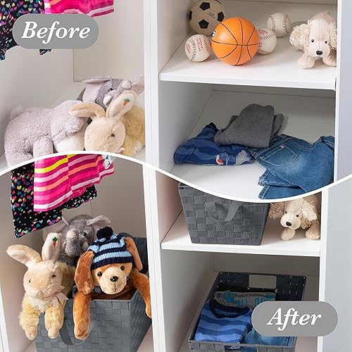 Miniatura 4 de Simplify Bolso grande con correa tejida para estante Cesta de almacenamiento decorativa Asas integradas Organización Armario Dormitorio Baño