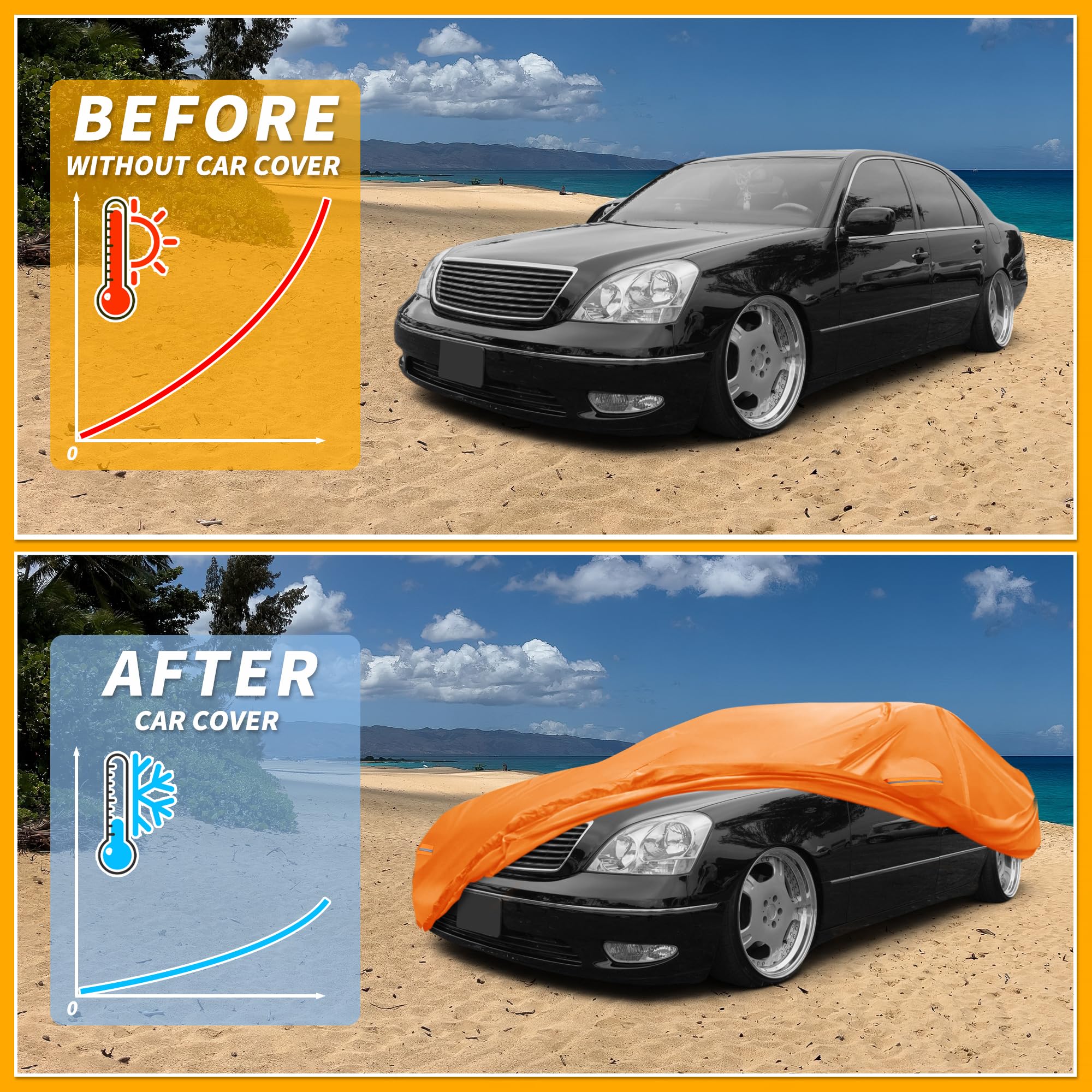 Partuto Car Cover Waterproof All Weather Automotive Outdoor Anti-UV Full Exterior Cover for Lexus LS Aluminum Film Orange — view 4