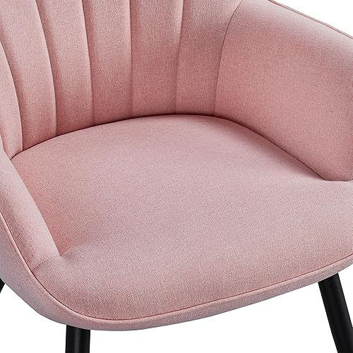 Miniatura 51 de Yaheetech Silla decorativa, sillón moderno y elegante, silla de tocador de tela de lino con patas de metal y respaldo alto para sala de estar,
