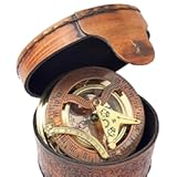 Antique Brass & Copper Sundial Compass&comma; Sundial Clock in Box Gift Sun Clock Ship Replica Watch