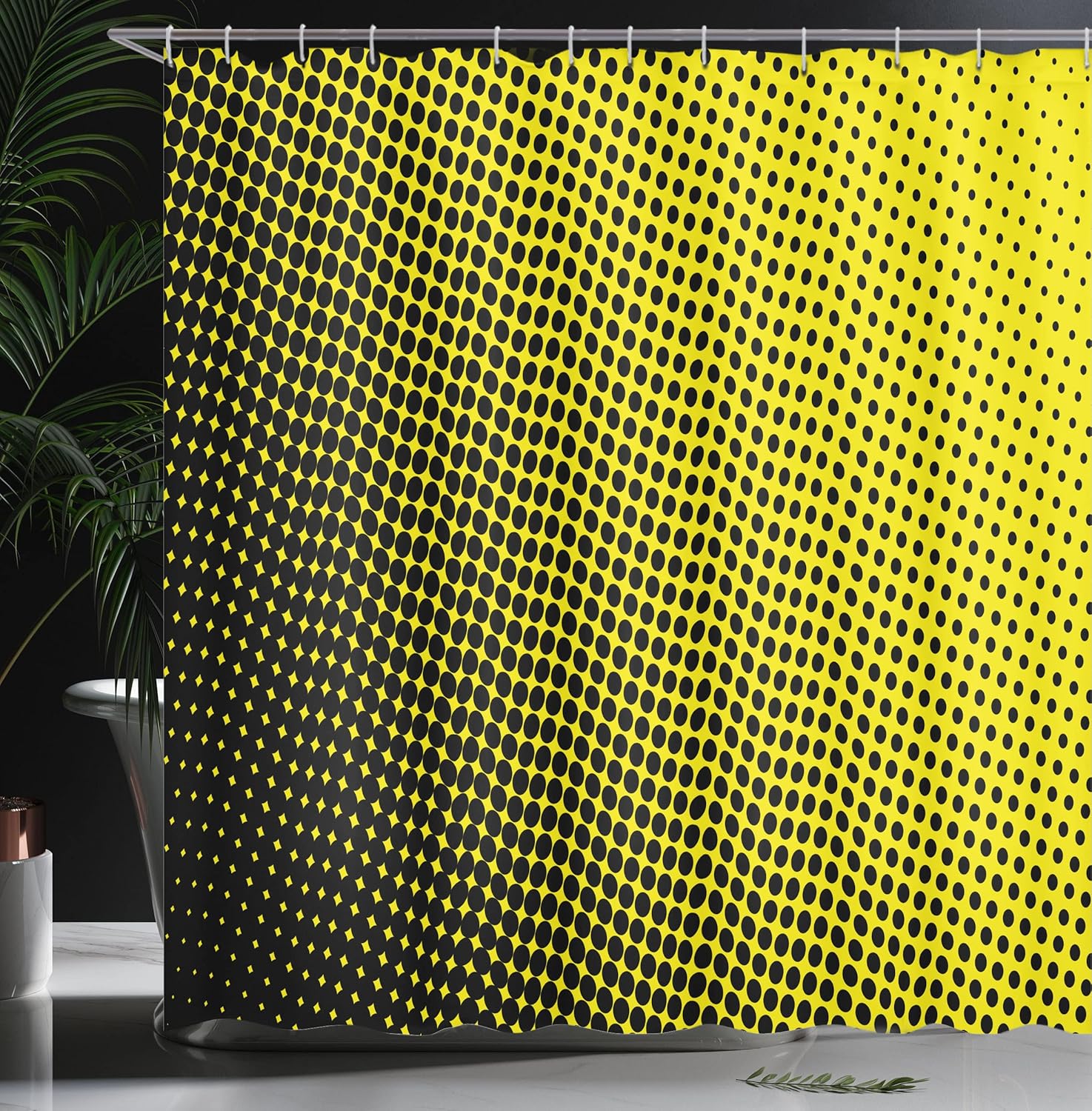 Ambesonne Yellow Shower Curtain, Ombre Pattern Background Dots from Big to Small Art Geometric Arrangement, Cloth Fabric Bathroom Decor Set with Hooks, 69" W x 70" L, Yellow and Black