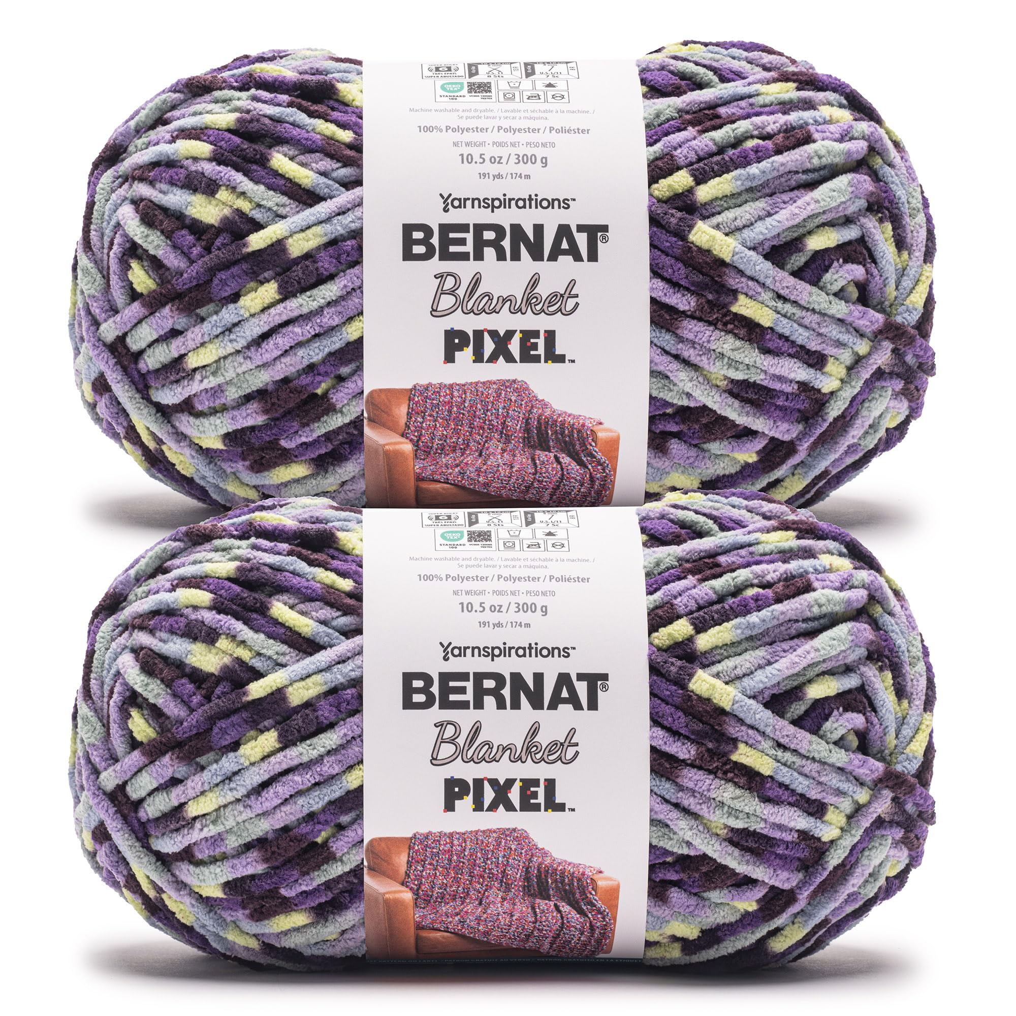Hilo Bernat Blanket Pixel uva paquete de 2 de 10.5 oz para tejer mantas a crochet