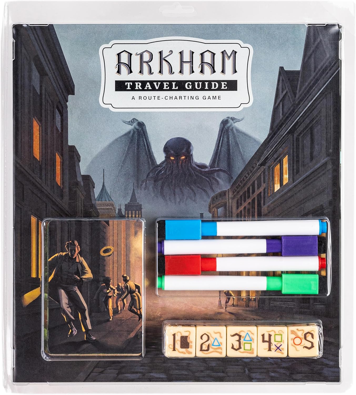 CrowD Games | Arkham Travel Guide | 1-4 Players | Ages 14 and up | Roll and Write | Tourism Game | Cozy Route Charting Puzzle | Creepy Lovecraft | Average Playtime 30 min
