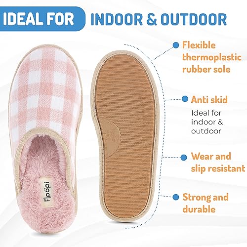 Miniatura 4 de Floopi Slippers for Women Kelly Indoor Outdoor Plaid Faux Sherpa Fur Lined Scuff Slipper WMemory Foam