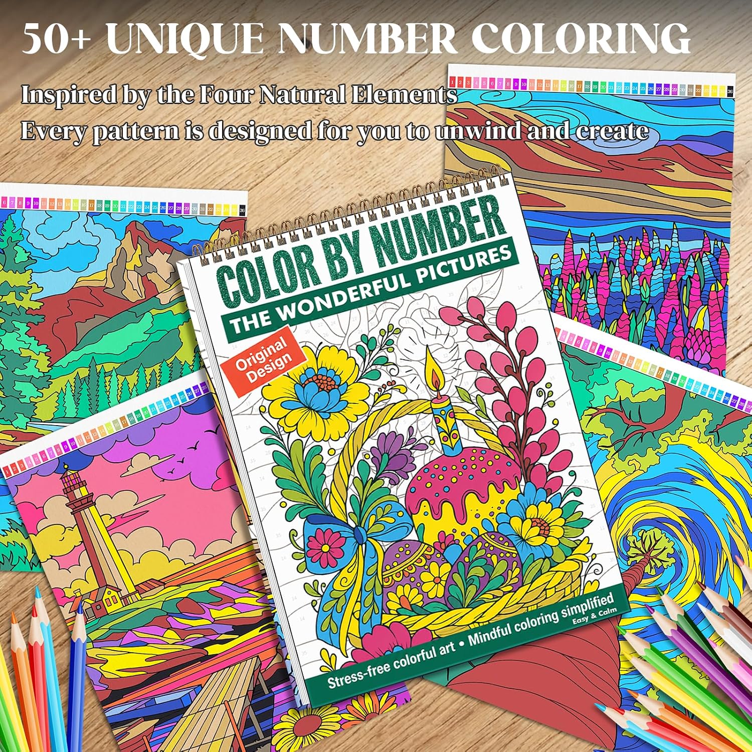 Color by Number Coloring Book for Adults - 50 Relaxing Single-Sided Designs