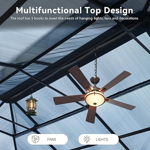 Vista 129 de Aoxun - Gazebo con techo rígido para jardines, patios con cemento o césped, pabellón permanente de policarbonato con doble techo, marco de aluminio