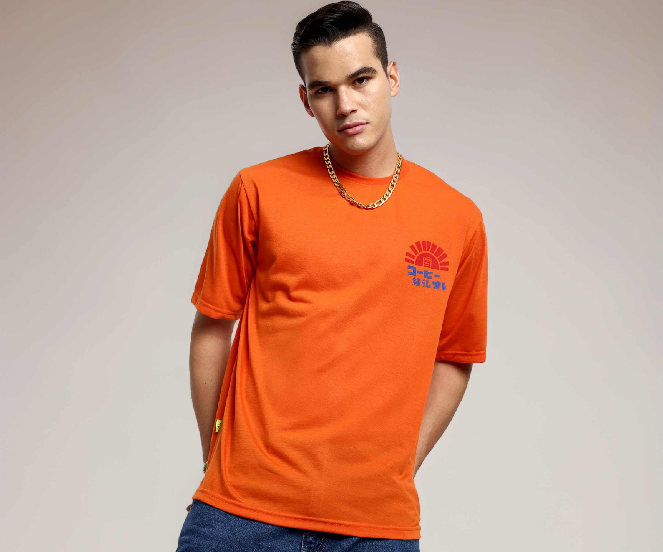 Buy THALASI Orange Anime Back Printed Oversized T Shirt for Men
