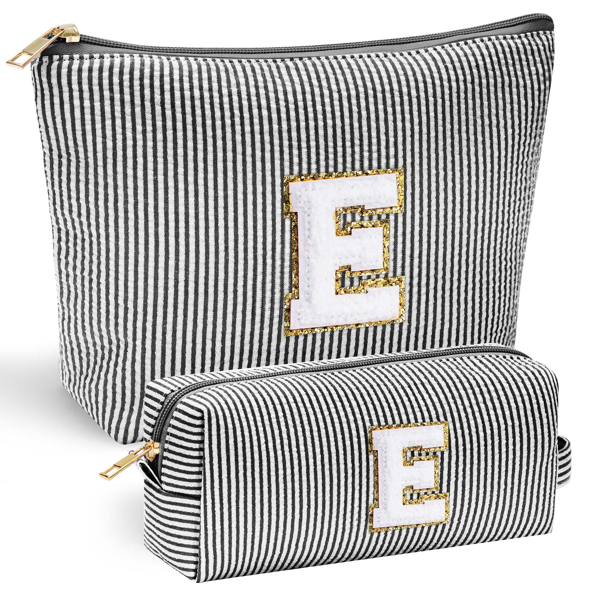 YOOLIFE Birthday Gifts for Women - 21st, 30th, 50th Birthday Gifts for Her, Mom, Sister, Friend - Cute Initial Makeup Bag, Cosmetic Bag - Black