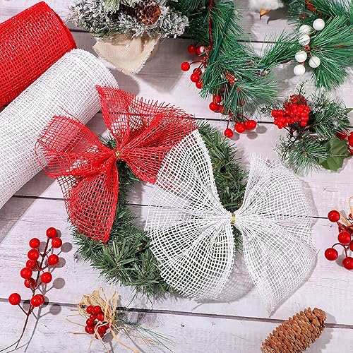 Miniatura 4 de 4 rollos de malla de arpillera de poliéster y arpillera de poliéster, rollo de malla de cinta decorativa para primavera, verano, Pascua, guirnalda
