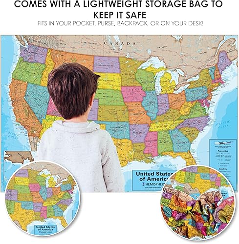 Miniatura 7 de Waypoint Geographic Mapa de Estados Unidos ScrunchMap, portátil, fácil de almacenar, mapa resistente al agua y al desgarro, regalos únicos