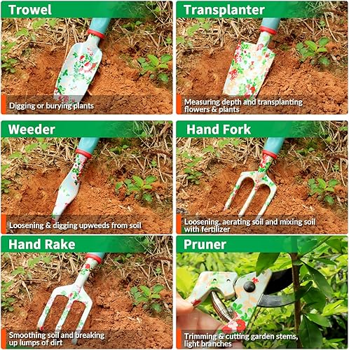 Miniatura 7 de Juego de herramientas de jardín de 10 piezas de alta resistencia floral para jardín, regalos de jardinería para mujeres y hombres, cumpleaños,