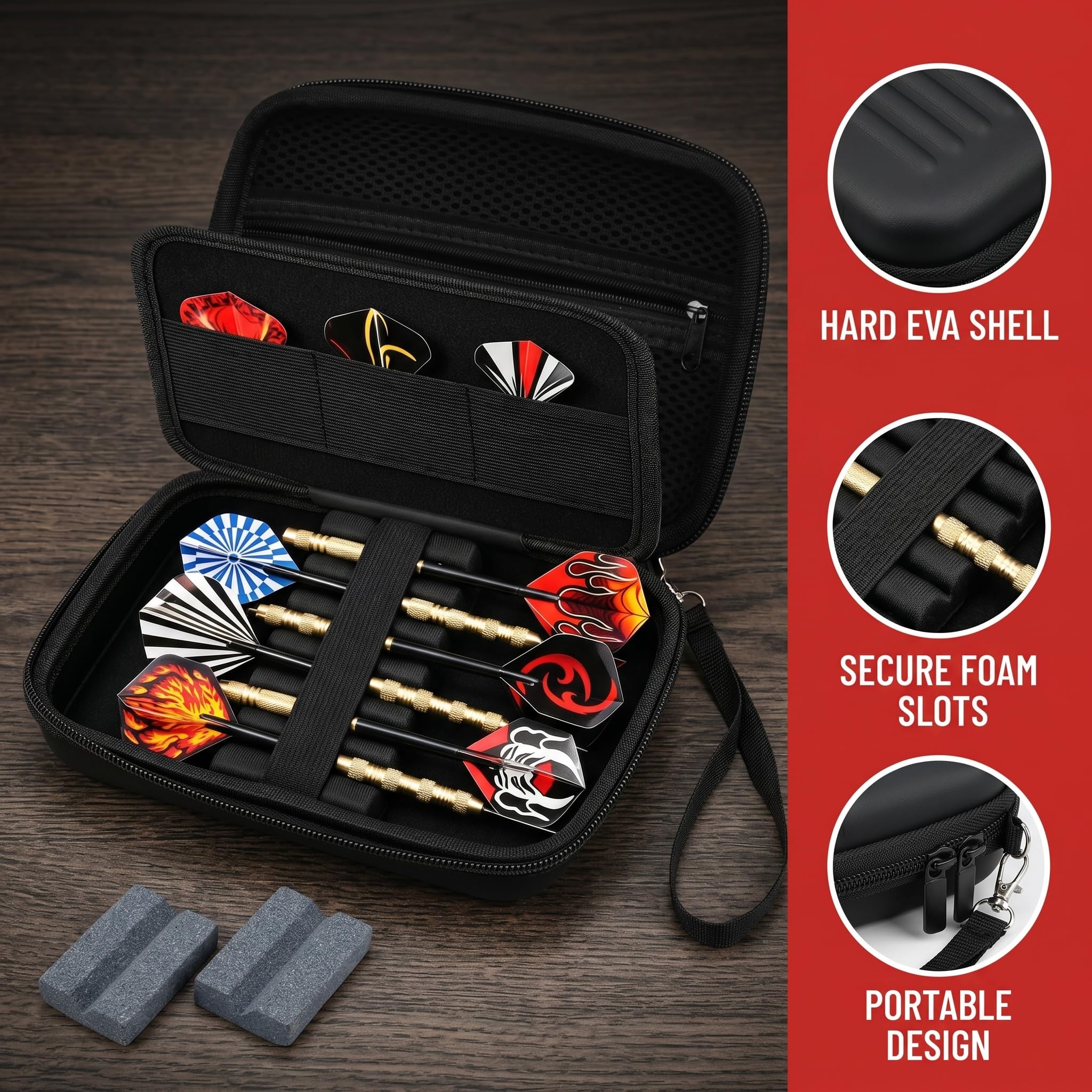 Estuche para Dardos EVA Rígido, Bolsa para Dardos con 2 Afiladores, Caja Protectora 6Dardos Punta Acero y Plástico, Funda Transporte para Dardo, Organizador para DardosPuntas Portátil